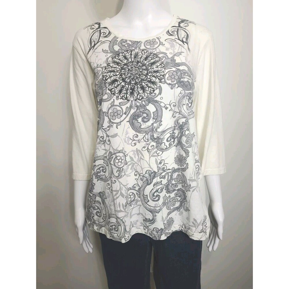 Style & Co Sport Top Womens Size Large Floral Rhinestone Print Detail Multicolor